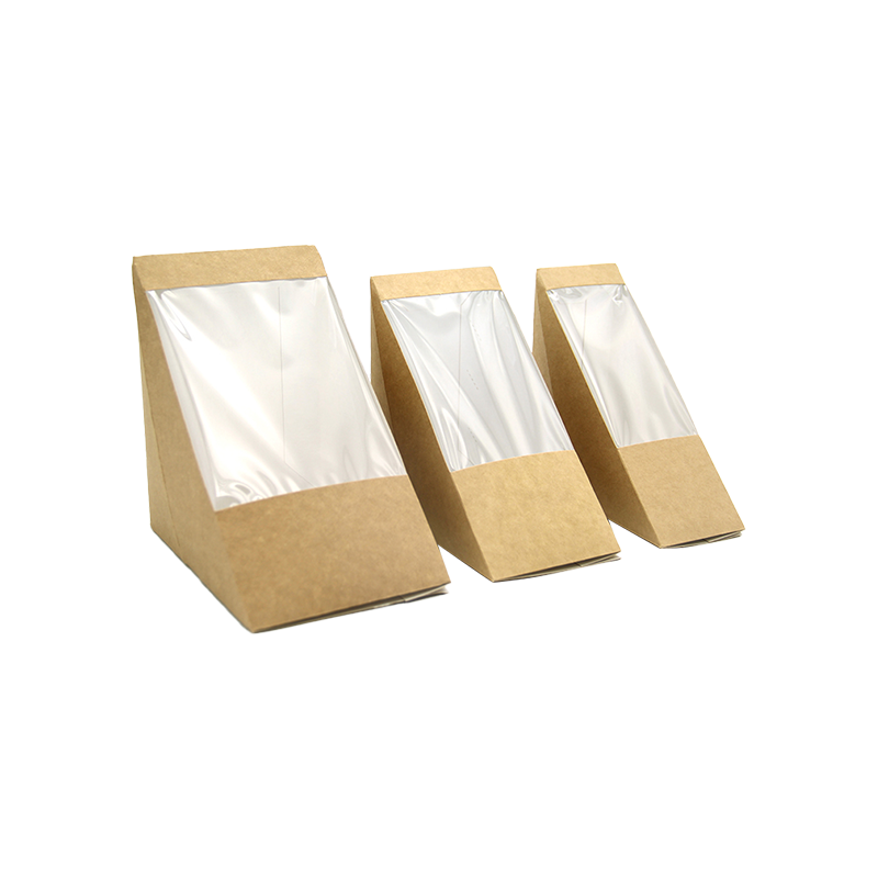 Caixas de sanduíche triangulares com janela, papel kraft, caixa de cunha, embalagem de alimentos, caixas para viagem, sobremesa de padaria