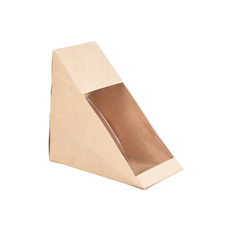 Caixas de sanduíche triangulares com janela, papel kraft, caixa de cunha, embalagem de alimentos, caixas para viagem, sobremesa de padaria