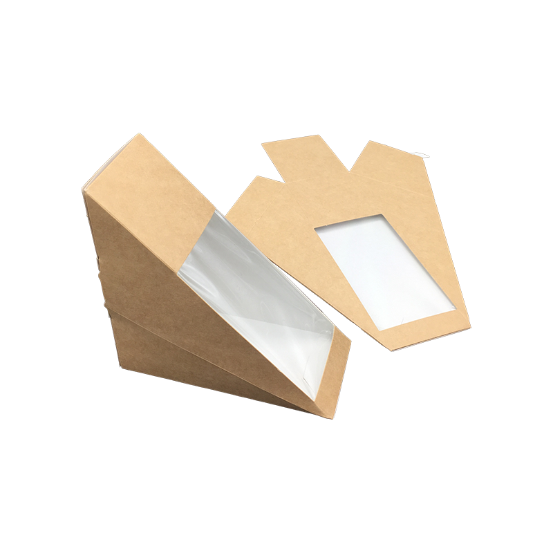 Caixas de sanduíche triangulares com janela, papel kraft, caixa de cunha, embalagem de alimentos, caixas para viagem, sobremesa de padaria